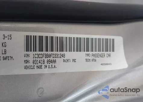 2015 Dodge Dart Sxt from USA, damaged, VIN 1C3CDFBB0FD331248